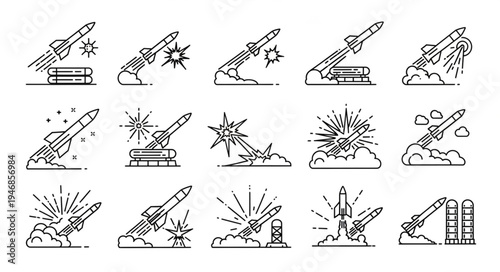 Collection of Missile Launch Icons and Symbols.