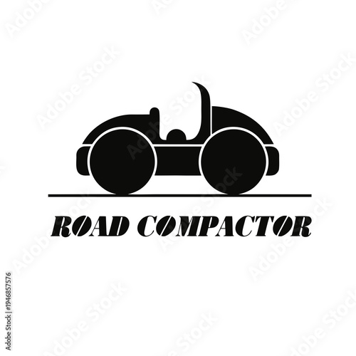 Stylized Silhouette Icon of a Road Compactor for Construction and Infrastructure Development Projects