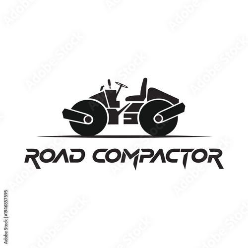 Professional heavy-duty road compactor machinery for modern infrastructure development and construction projects. Vector silhouette icon design