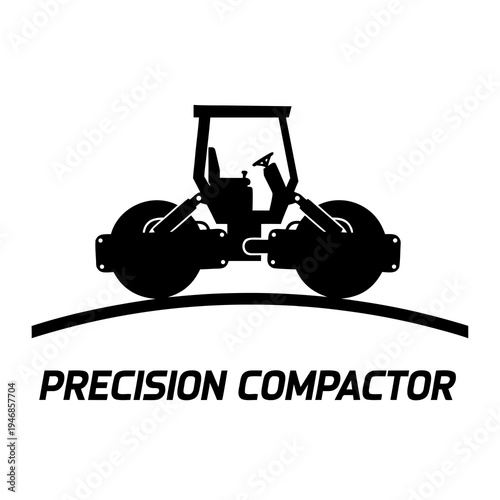 Stylized black silhouette icon of a road compactor machine, ideal for construction and paving projects