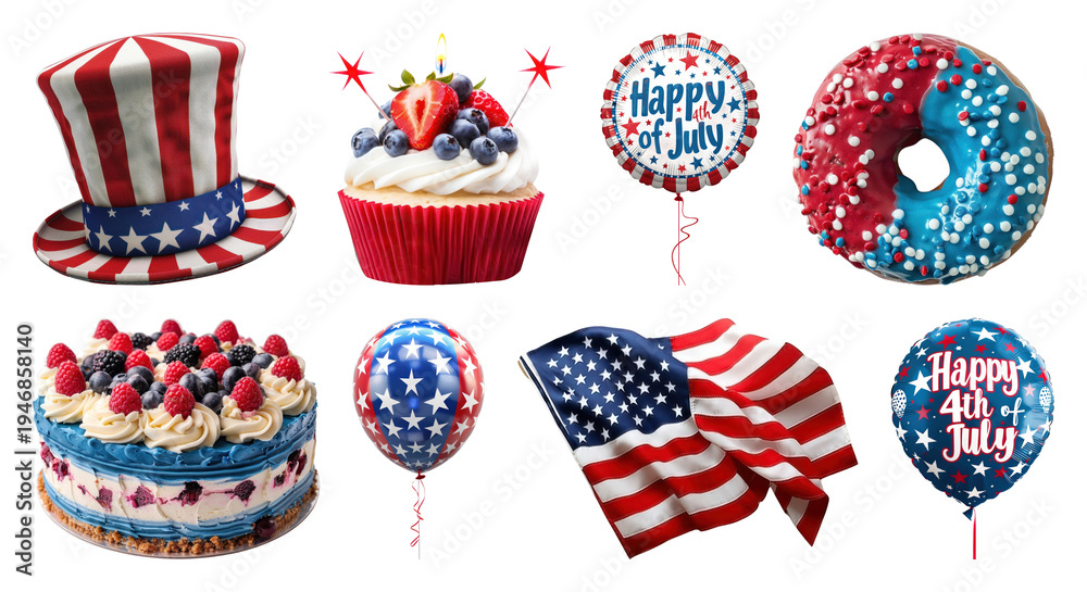 Obraz premium PNG Patriotic desserts and decorations on transparent background