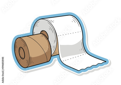 Toilet Paper Roll with Cardboard Core and White Sheets a Hygienic Sticker for Household Needs