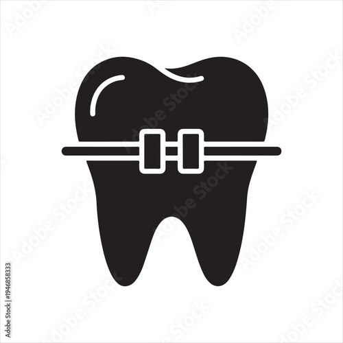 Tooth with Orthodontic Braces Icon Representing Dental Care and Treatment On White Background