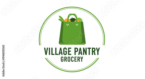 Green grocery shopping bag logo.