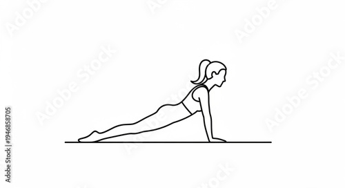Woman performing upward facing dog yoga pose line drawing.