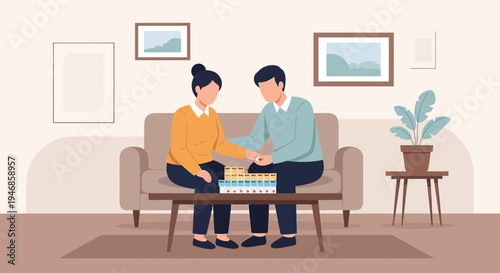 Couple Playing Board Game Together on Sofa in Living Room