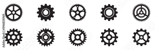 Gears collection. Gear settings icons. Set of black gear wheels. Gear icon vector set. clockwork illustration sign collection. Mechanics symbol. EPS 10
