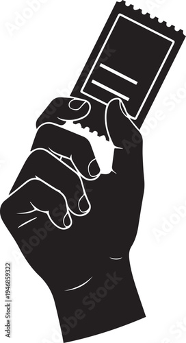 Human hand holding betting ticket vector silhouette illustration for horse racing line art