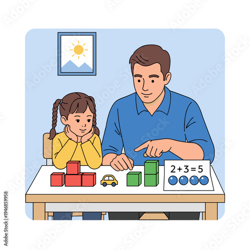 Man and girl doing math together.