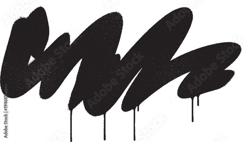 Black spray paint graffiti tag shape with drips, expressive ink stain, abstract brush stroke element for urban design, street art, modern art
