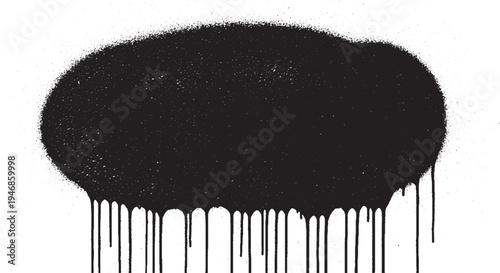 Black oval spray paint shape with paint drips, distressed texture, grunge oval banner element for graffiti art, paint blob, paint drip, design element