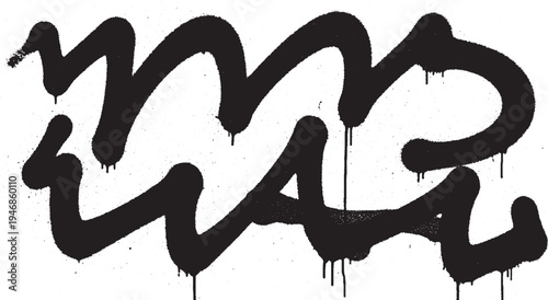 Abstract spray paint tag graffiti with dripping effect on white background with urban art with black and white with street art with throw up