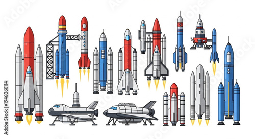 Collection of various rockets and spacecraft designs.