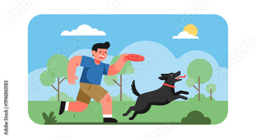 Man playing with black dog frisbee.