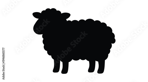 A simple black silhouette of a cute, fluffy sheep or lamb. This minimalist farm animal graphic is perfect for icons, logos, and agricultural or children's designs.