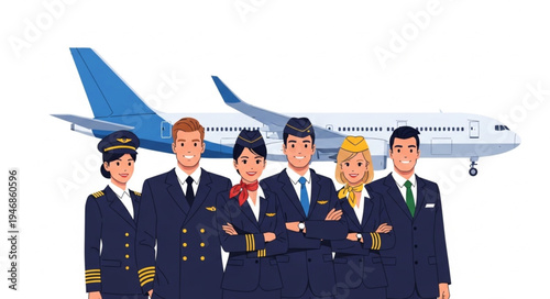 Flight attendants in uniform standing.