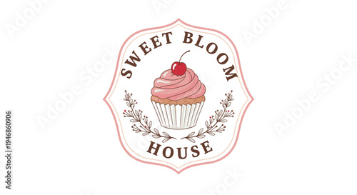 Pink frosted cupcake with cherry.