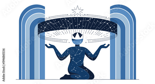 Cosmic Ruler with Constellations and Rainbow Arch