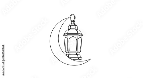 Islamic Crescent Moon and Traditional Lantern Icon