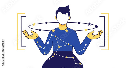 Man with Constellations and Stars Orbiting, Concept of Universe and Astrology