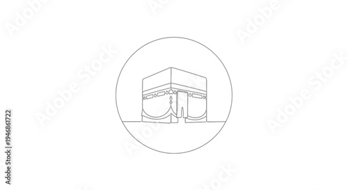 Kaaba Line Art Icon: Islamic Holy Site, Mecca, Pilgrimage Symbol