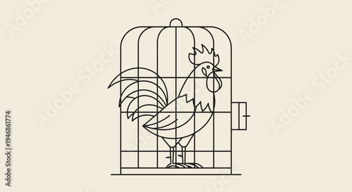 Rooster standing in a cage.