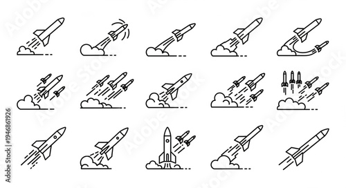 Rocket Launch Icons Set.