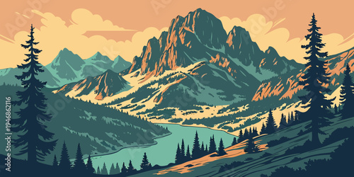 USA, US, U.S, United States - North Cascades National Park jagged peaks alpine lake sunset panorama wilderness scenery 
