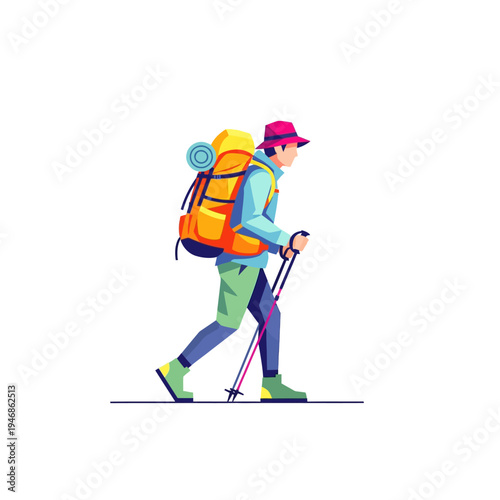 Venture into the wilderness with a hiker equipped for adventure, complete with a backpack and trekking poles, ready for any trail