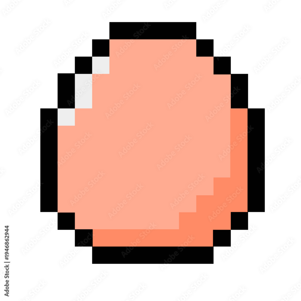 Obraz premium A charming pixel art illustration of a simple, light peach-colored egg, perfect for retro gaming graphics, cute food designs, or early digital interface elements and game development assets