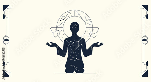 Cosmic Meditation Silhouette: Celestial Being in Zen Pose with Star Constellations