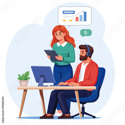 Work in a startup office vector graphics