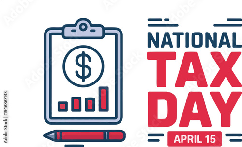 Tax day typographic design with US flag texture, tax deadline, finance.