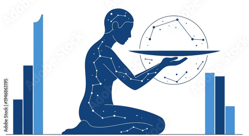 Human Silhouette with Constellations & Bar Charts - Astrology and Data