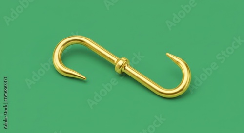 Isolated golden s hook on green background, abstract illustration, strength concept minimal