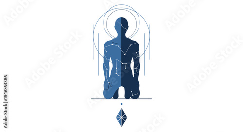 Silhouette of a person kneeling with constellations forming their body