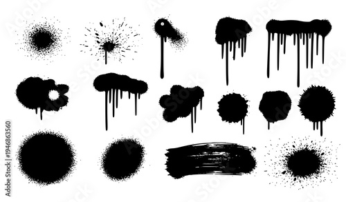 Aerosol Spray Graffiti Effect – Paint Drips and Splatter Vector Set