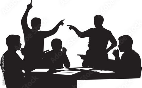 Business meeting silhouette vector illustration showing people arguing during presentation