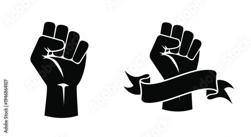 Two raised fists with a ribbon a powerful protest silhouette