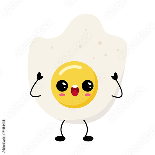 Joyful egg character with arms. Adorable animated egg with rosy cheeks and energetic dance moves