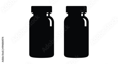 Two black bottle silhouettes stand against a plain white background silhouette