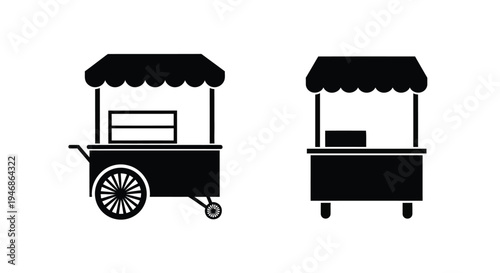 Two black food cart designs presented as a stark silhouette