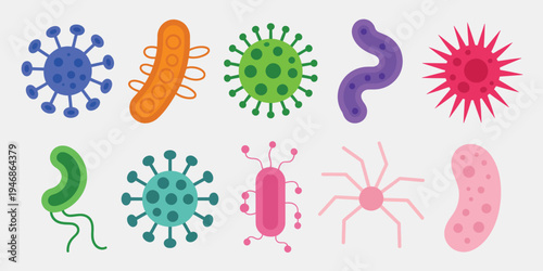 Bacteria microbe virus outline icon set, showcasing microscopic bacterium, bacillus, and germ symbols for microbiology research, healthcare graphics, and scientific vector illustrations.