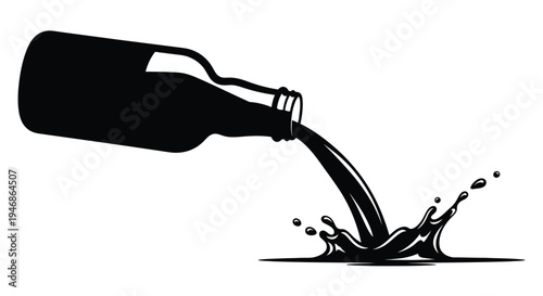 Pouring liquid from a bottle creating a splash black silhouette