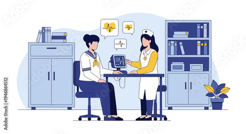 Doctor checking patient's vital signs with monitor in modern clinic, healthcare concept