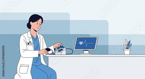 Doctor checking patient's vital signs with modern medical equipment and digital display