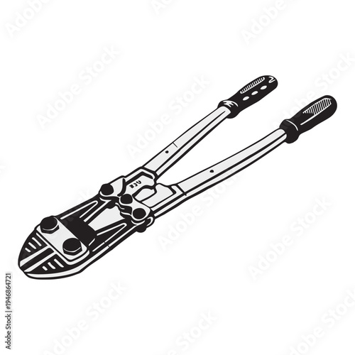 Bolt Cutter Vector Illustration Heavy Duty Hand Tool Icon Minimalist Black and White Line Art