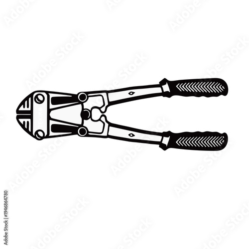 Bolt Cutter Vector Illustration Heavy Duty Hand Tool Icon Minimalist Black and White Line Art