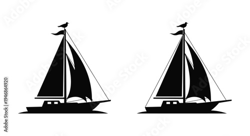 Two sailboats on water rendered as a striking black silhouette