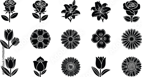 Black and white floral flowers symbols shapes